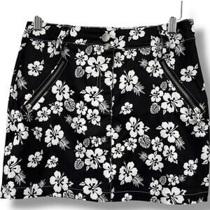 Delia's Tropical Floral Print Mini Skirt Black White Hibiscus Women's S